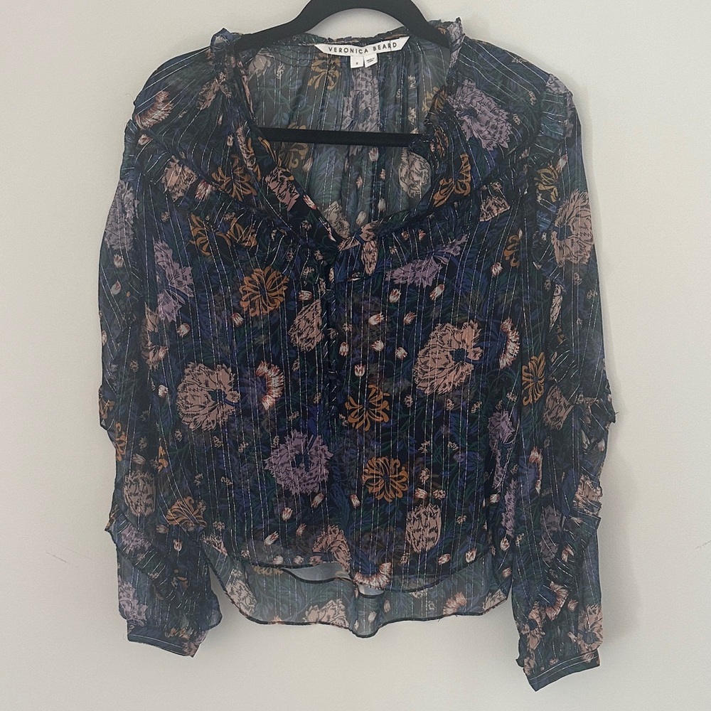 Veronica Beard Abra Lurex Floral Silk Blouse and tank Size 8